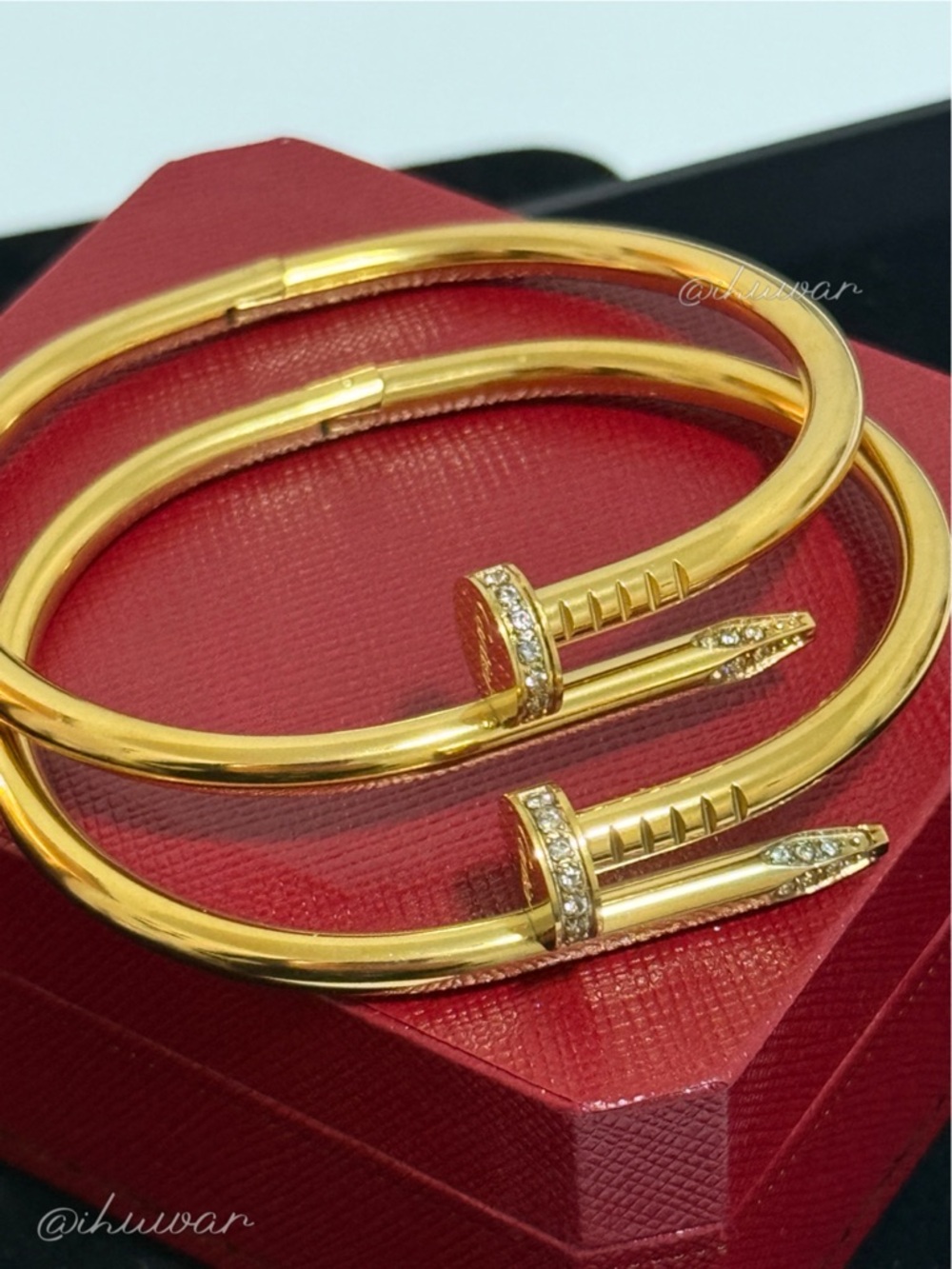 Set of 2 Nail Bangle Bracelet 18k Gold Plated Unisex CZ Statement